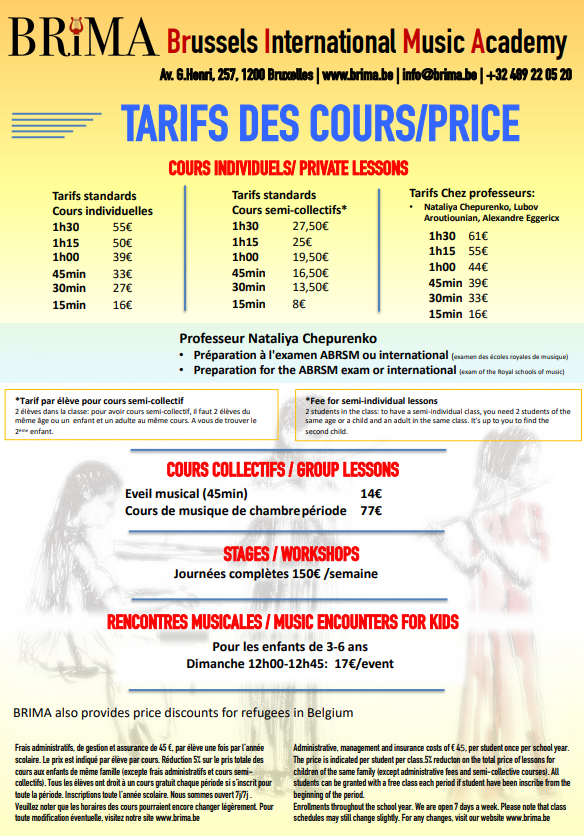 Lesson fees at BRIMA